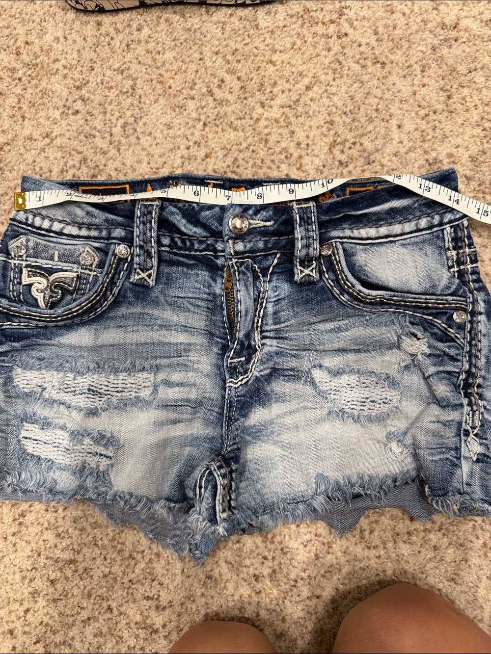 Rock Revival Blue Distressed Embroidered Denim Shorts - Picture 6 of 6